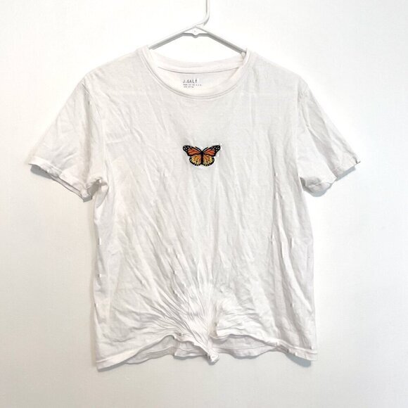 JOHN GALT BRANDY MELVILLE White Embroidered Monarch Butterfly Embroidery T-Shirt - Picture 2 of 11